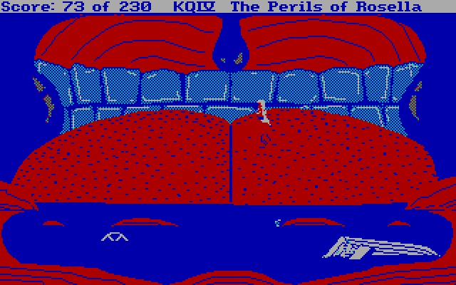 King's Quest IV: The Perils of Rosella IBM PC/Compatibles Screenshot: Uh oh, stuck in a whale!