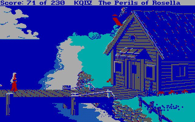 King's Quest IV: The Perils of Rosella IBM PC/Compatibles Screenshot: Outside a fisherman's house.