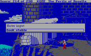 King's Quest IV: The Perils of Rosella for IBM PC/Compatibles - Examining a stable outside the castle.