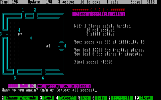 Air Traffic Controller IBM PC/Compatibles Screenshot: Crash! Game over.