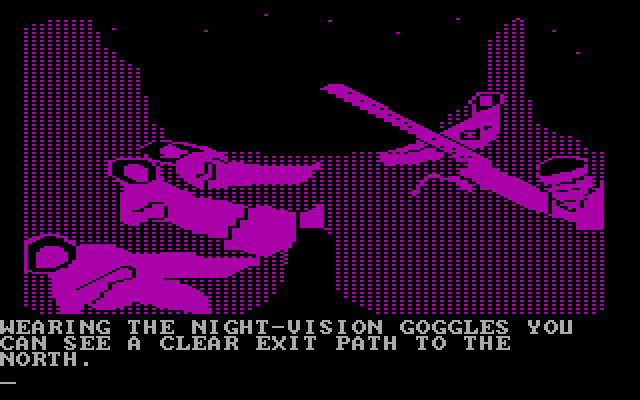 Amazon IBM PC/Compatibles Screenshot: Using night vision goggles to escape...