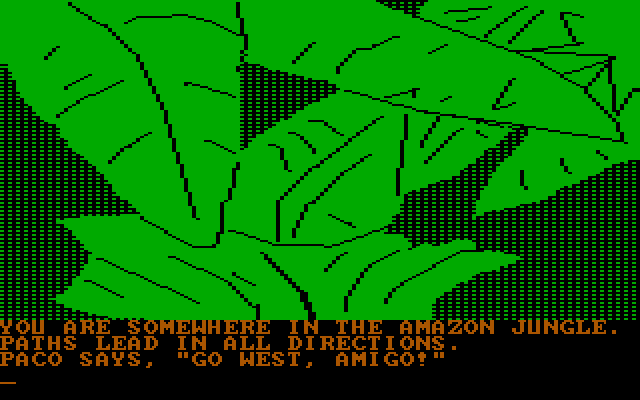 Amazon IBM PC/Compatibles Screenshot: You're off to the Amazon, where adventure awaits!