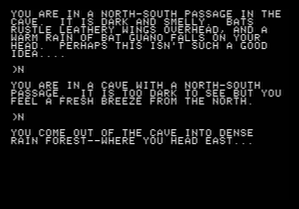 Amazon Apple II Screenshot: Heading into a dense rain forest...