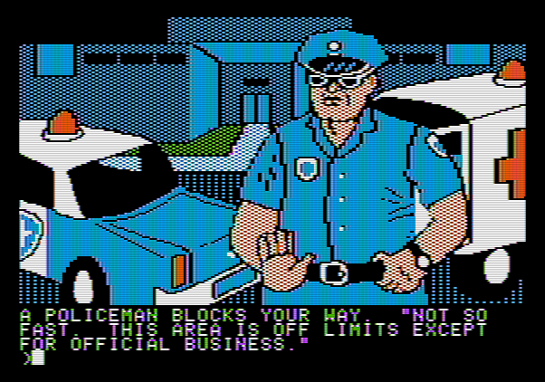 Amazon Apple II Screenshot: A police officer stops me...