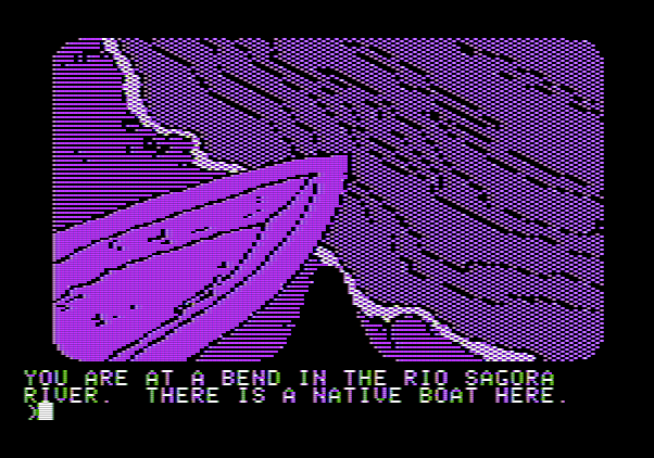 Amazon Apple II Screenshot: Using a boat to cross the river...