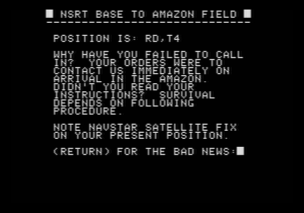 Amazon Apple II Screenshot: Some information from my computer...and then some bad news!