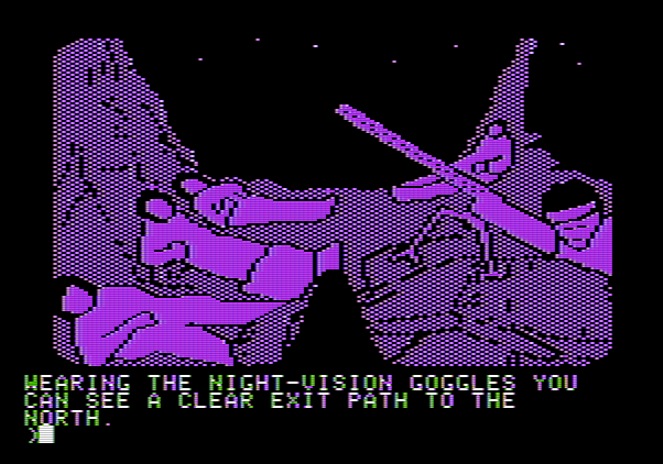 Amazon Apple II Screenshot: Using night vision goggles to sneak out...