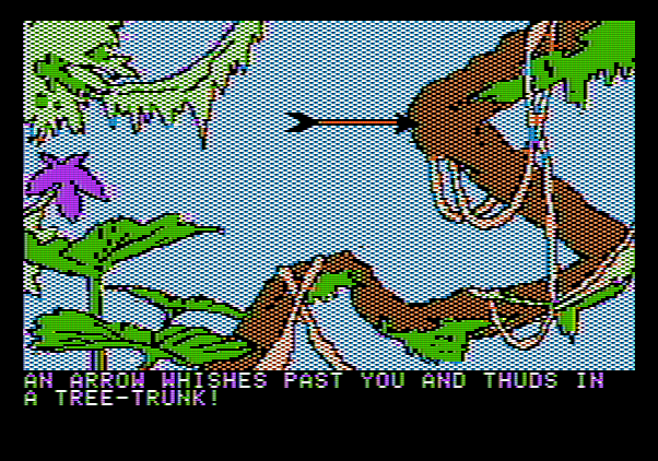 Amazon Apple II Screenshot: Thwack! Hey, who's shooting arrows at me?