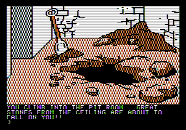 Amazon Apple II Screenshot: Escaping as the volcano errupts...