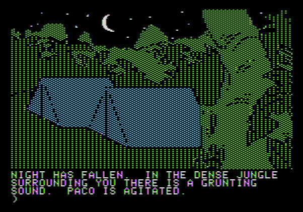 Amazon Apple II Screenshot: Night has fallen...be careful!