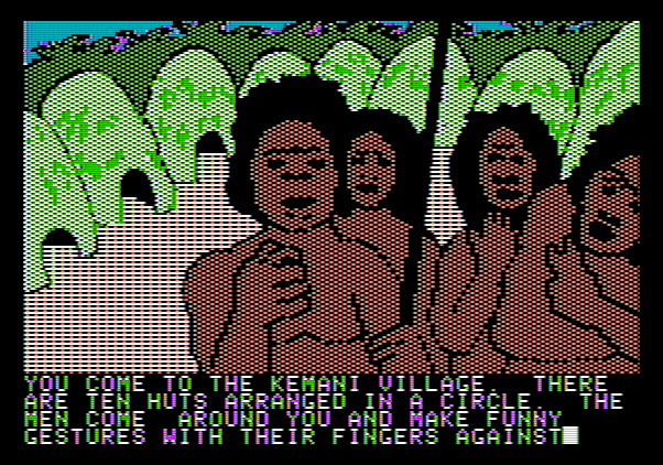 Amazon Apple II Screenshot: Arrived at the Kemani village.