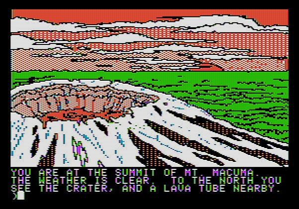 Amazon Apple II Screenshot: Survived a snow storm and reached the mountain summit!