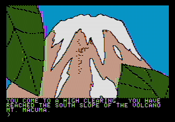 Amazon Apple II Screenshot: The south slope of the volcano.