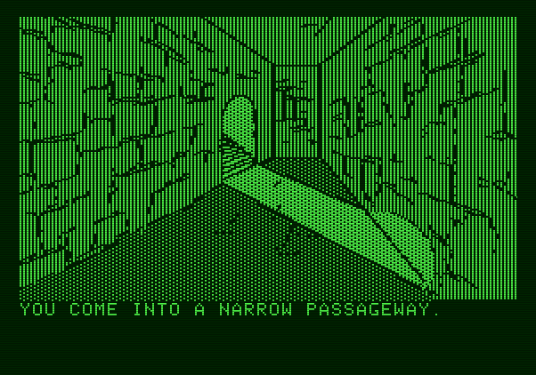 Amazon Apple II Screenshot: A narrow passageway...