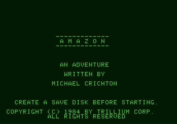 Amazon Apple II Screenshot: Title screen.