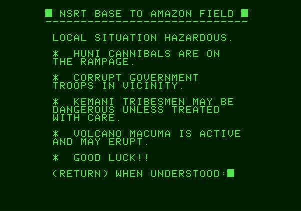 Amazon Apple II Screenshot: Here's the local situation...