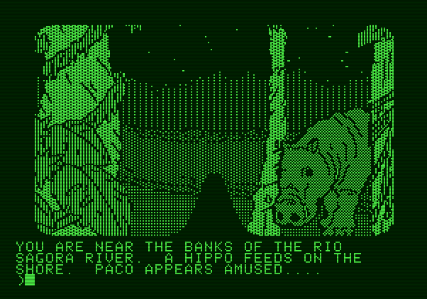 Amazon Apple II Screenshot: Avoid the hippo!