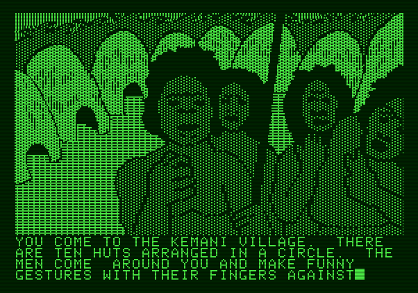 Amazon Apple II Screenshot: Welcome to the Kemani village!