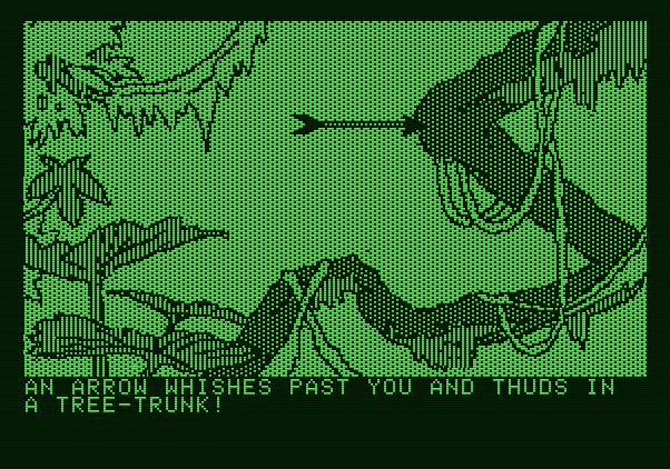 Amazon Apple II Screenshot: Thwack! Hey, who's shooting arrows at me?