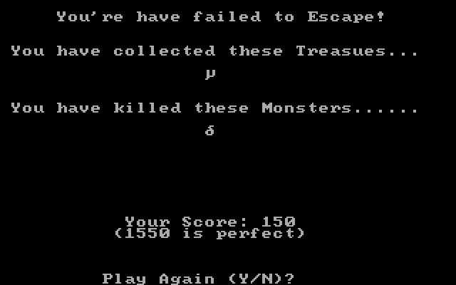 Castle Adventure IBM PC/Compatibles Screenshot: Game over.