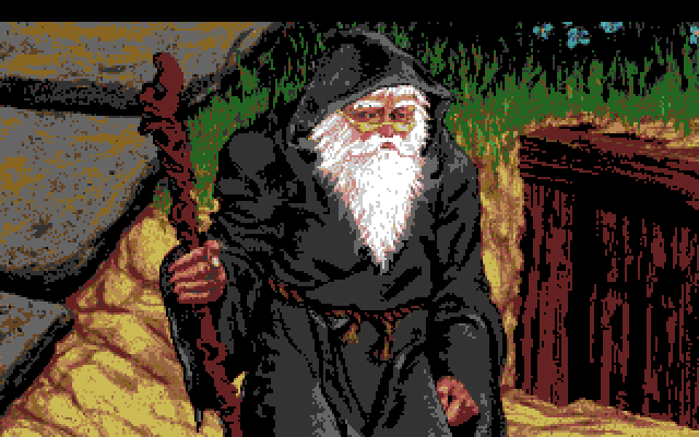 King's Quest V: Absence Makes the Heart Go Yonder! Amiga Screenshot: A friendly wizard who attempts to help you out.