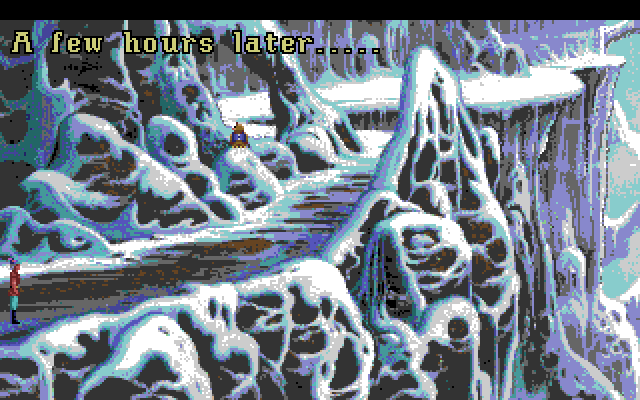 King's Quest V: Absence Makes the Heart Go Yonder! Amiga Screenshot: A few hours later, and I'm in the snowy mountains...