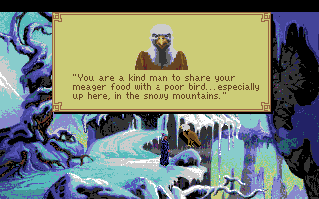 King's Quest V: Absence Makes the Heart Go Yonder! Amiga Screenshot: Helping out a hungry bird.