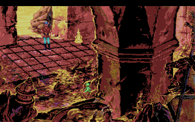 King's Quest V: Absence Makes the Heart Go Yonder! Amiga Screenshot: Anything useful here? I better find out fast before I become trapped!