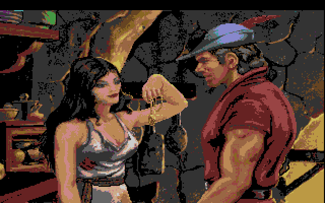 King's Quest V: Absence Makes the Heart Go Yonder! Amiga Screenshot: Returning the pendant to it's rightful owner.