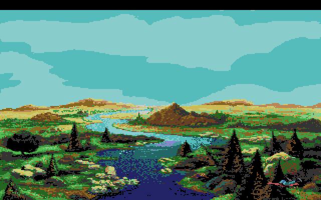 King's Quest V: Absence Makes the Heart Go Yonder! Amiga Screenshot: Thanks to some magic we're flying to a new location...