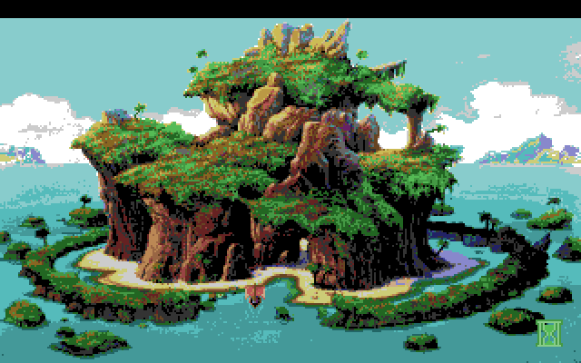King's Quest V: Absence Makes the Heart Go Yonder! Amiga Screenshot: Arriving at an island...