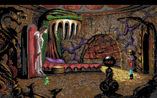 King's Quest V: Absence Makes the Heart Go Yonder! Amiga Screenshot: Sneaking through Mordack's bedroom...