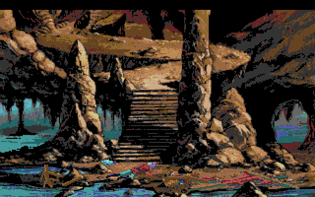 King's Quest V: Absence Makes the Heart Go Yonder! Amiga Screenshot: A crash landing at a rather sinister looking island.