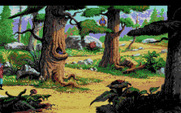King's Quest V: Absence Makes the Heart Go Yonder! for Amiga - Wandering through one of the forest intersections.