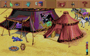 King's Quest V: Absence Makes the Heart Go Yonder! for Amiga - Sneaking around a desert camp.