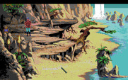King's Quest V: Absence Makes the Heart Go Yonder! for Amiga - Arrived at a beach; is that a boat I see in the distance?
