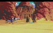 King's Quest V: Absence Makes the Heart Go Yonder! for Amiga - Hiding behind a rock so these bandits don't see me...