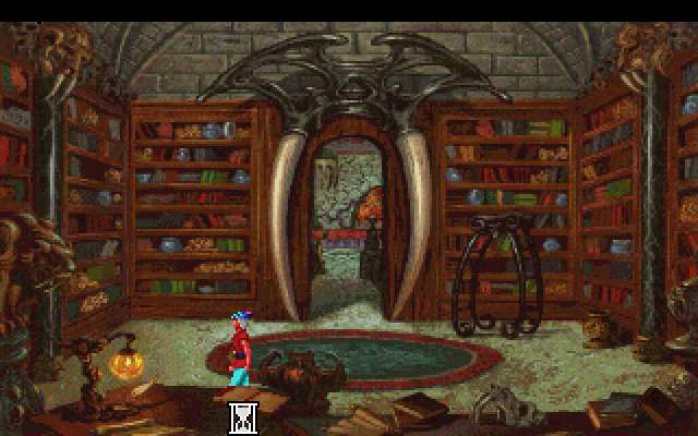 King's Quest V: Absence Makes the Heart Go Yonder! IBM PC/Compatibles Screenshot: Searching Mordack's library...