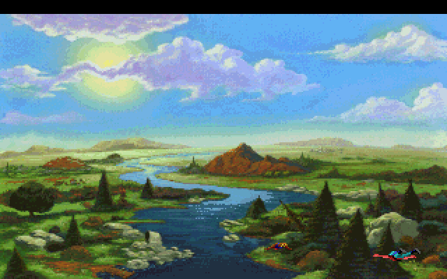 King's Quest V: Absence Makes the Heart Go Yonder! IBM PC/Compatibles Screenshot: Thanks to some magic we can fly to visit the wizard Crispin.