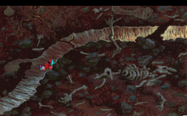King's Quest V: Absence Makes the Heart Go Yonder! IBM PC/Compatibles Screenshot: Crawling down a tunnel...