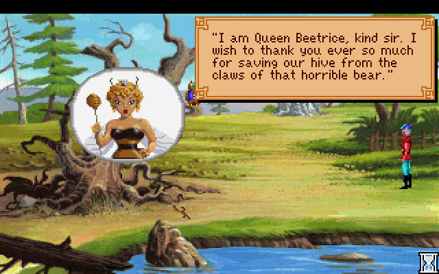 King's Quest V: Absence Makes the Heart Go Yonder! IBM PC/Compatibles Screenshot: Helping out some bees can be useful later on.
