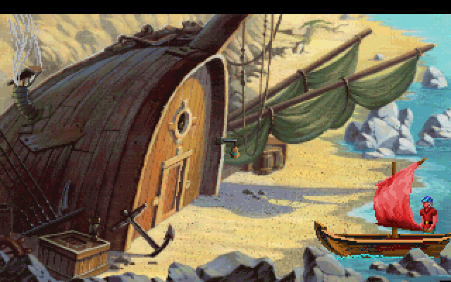 King's Quest V: Absence Makes the Heart Go Yonder! IBM PC/Compatibles Screenshot: A cozy looking boat house.