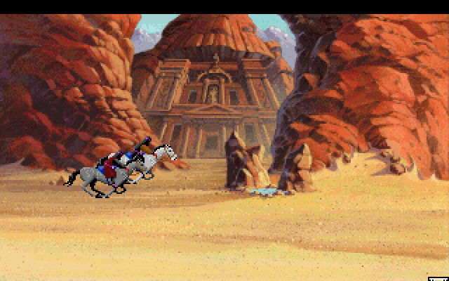 King's Quest V: Absence Makes the Heart Go Yonder! IBM PC/Compatibles Screenshot: Hiding behind a rock so some bandits don't see me.