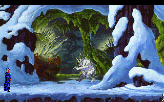 King's Quest V: Absence Makes the Heart Go Yonder! IBM PC/Compatibles Screenshot: Here comes the yeti! I better think quick...