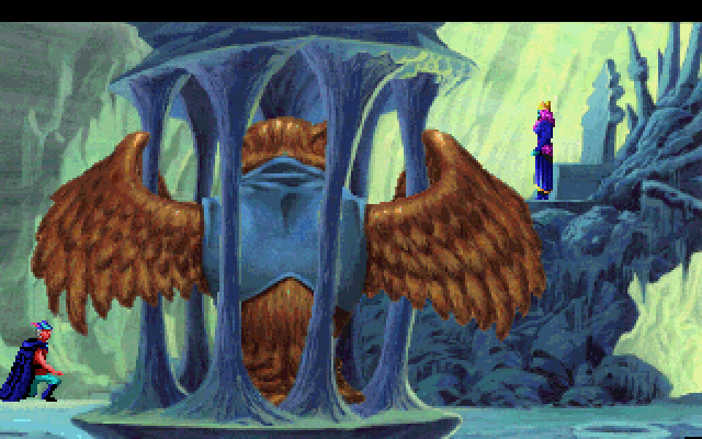 King's Quest V: Absence Makes the Heart Go Yonder! IBM PC/Compatibles Screenshot: Cedric is trapped in a cage.