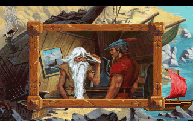 King's Quest V: Absence Makes the Heart Go Yonder! IBM PC/Compatibles Screenshot: This old man is helpful, but doesn't hear very well...