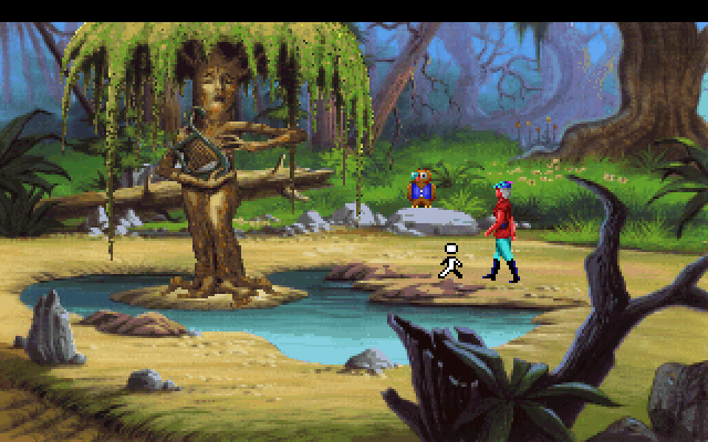 King's Quest V: Absence Makes the Heart Go Yonder! IBM PC/Compatibles Screenshot: This weeping willow tree is playing a sad tune.