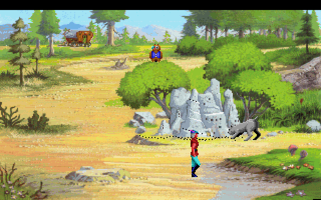 King's Quest V: Absence Makes the Heart Go Yonder! IBM PC/Compatibles Screenshot: A dog terrorizes some ants, do I have a way to help them?