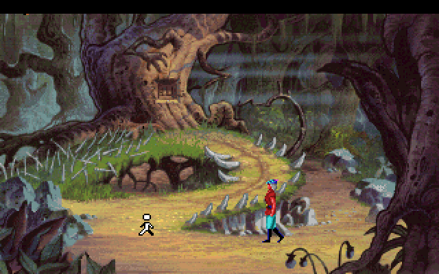 King's Quest V: Absence Makes the Heart Go Yonder! IBM PC/Compatibles Screenshot: Huh, there's a door in that tree...is anything hidden there?