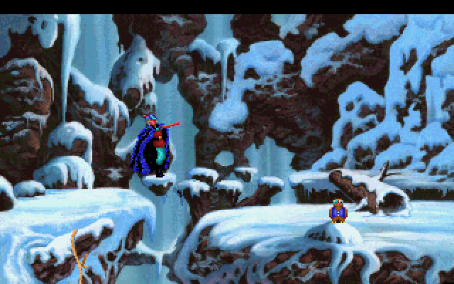 King's Quest V: Absence Makes the Heart Go Yonder! IBM PC/Compatibles Screenshot: Don't fall off of these icy rocks!